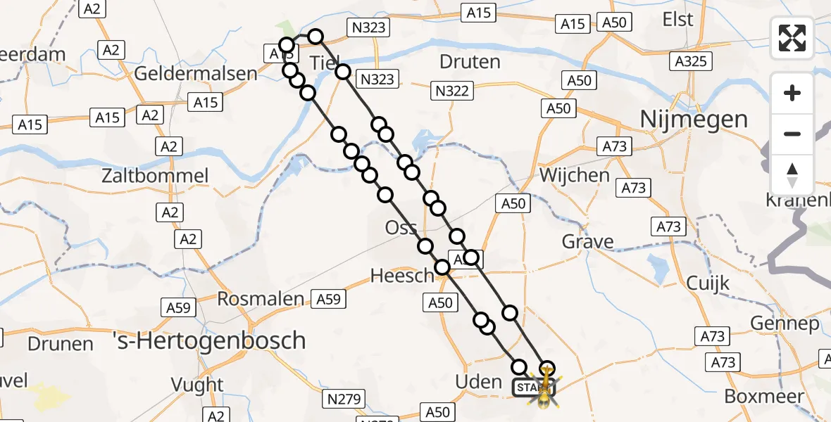 Vluchtroute Traumahelikopter Vliegbasis Volkel - Vliegbasis Volkel, 28 december 2022, 11:26