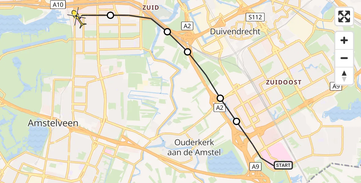 Routekaart van de vlucht: Lifeliner 1 naar VU Medisch Centrum Amsterdam