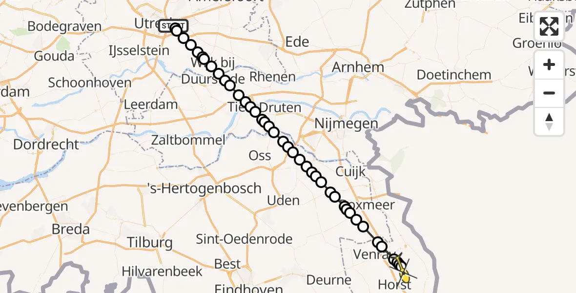 Routekaart van de vlucht: Lifeliner 3 naar Tienray