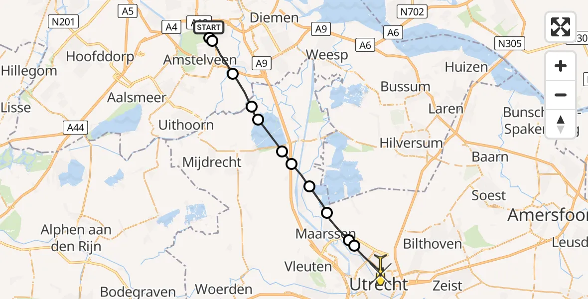 Routekaart van de vlucht: Lifeliner 1 naar Utrecht