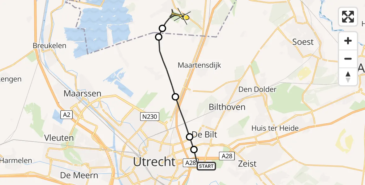 Routekaart van de vlucht: Lifeliner 1 naar Vliegveld Hilversum