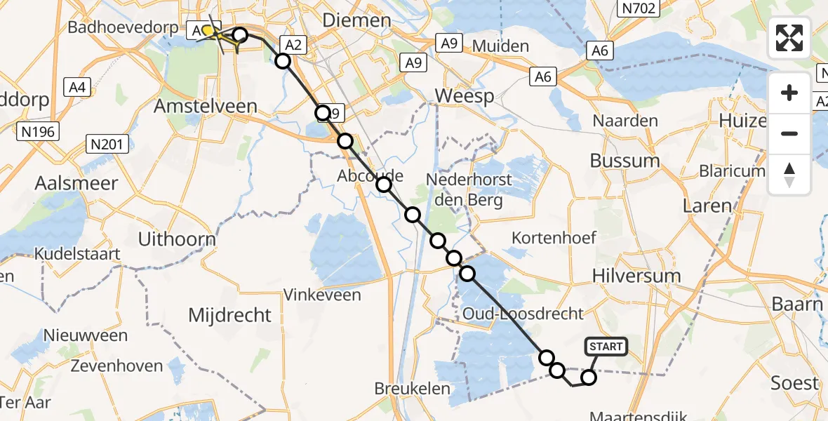 Routekaart van de vlucht: Lifeliner 1 naar VU Medisch Centrum Amsterdam