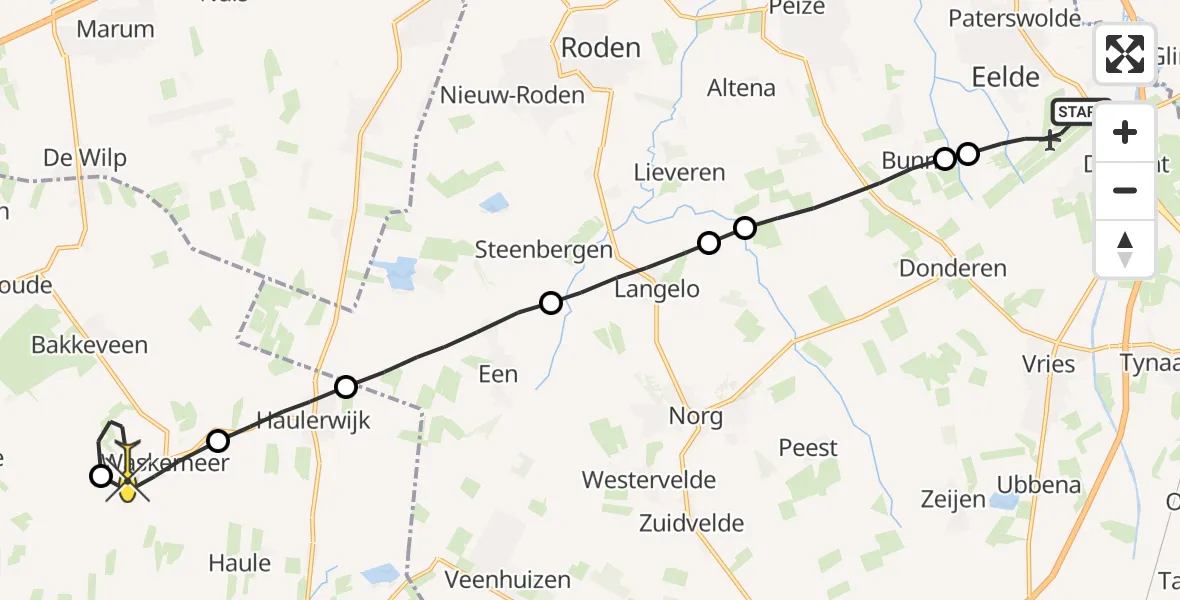Routekaart van de vlucht: Lifeliner 4 naar Bakkeveen