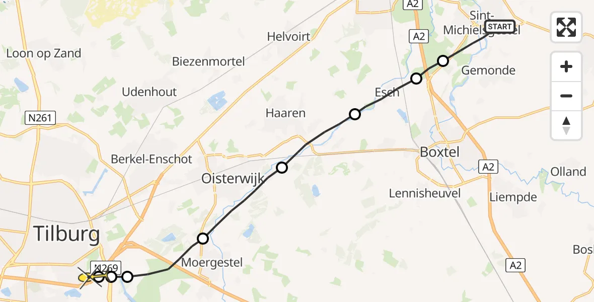 Routekaart van de vlucht: Lifeliner 3 naar Tilburg