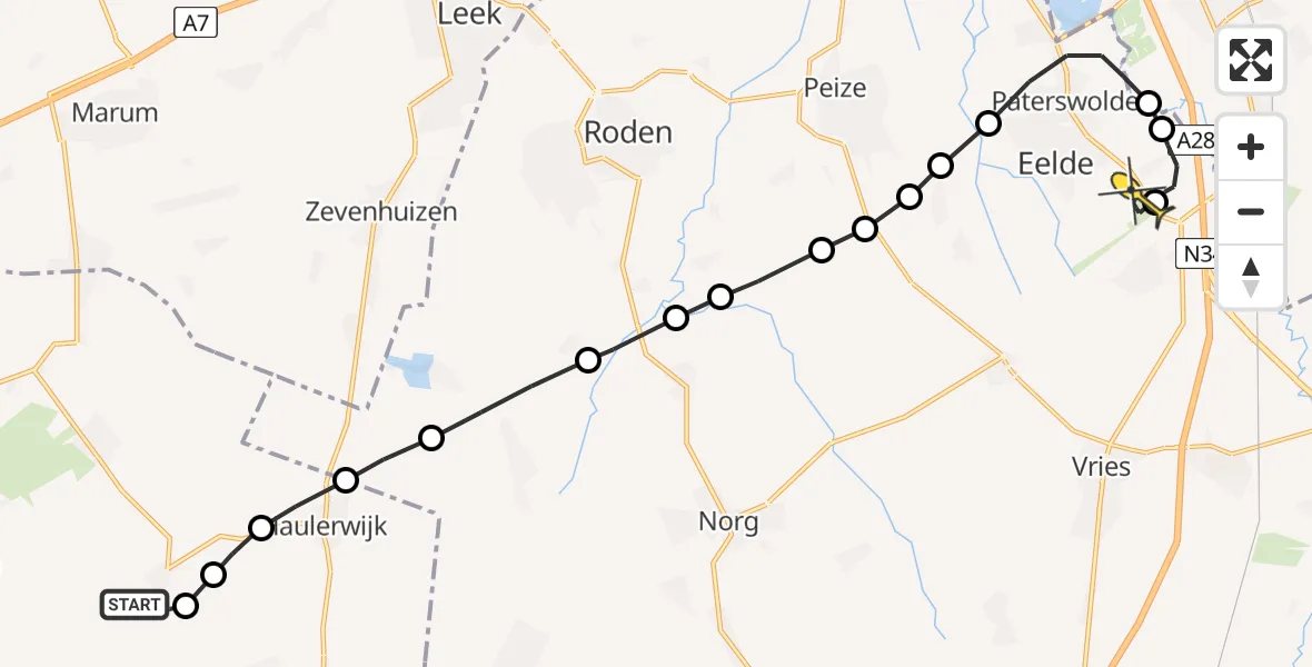 Routekaart van de vlucht: Lifeliner 4 naar Groningen Airport Eelde