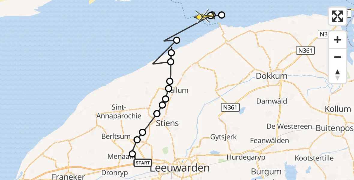 Routekaart van de vlucht: Ambulanceheli naar Buren