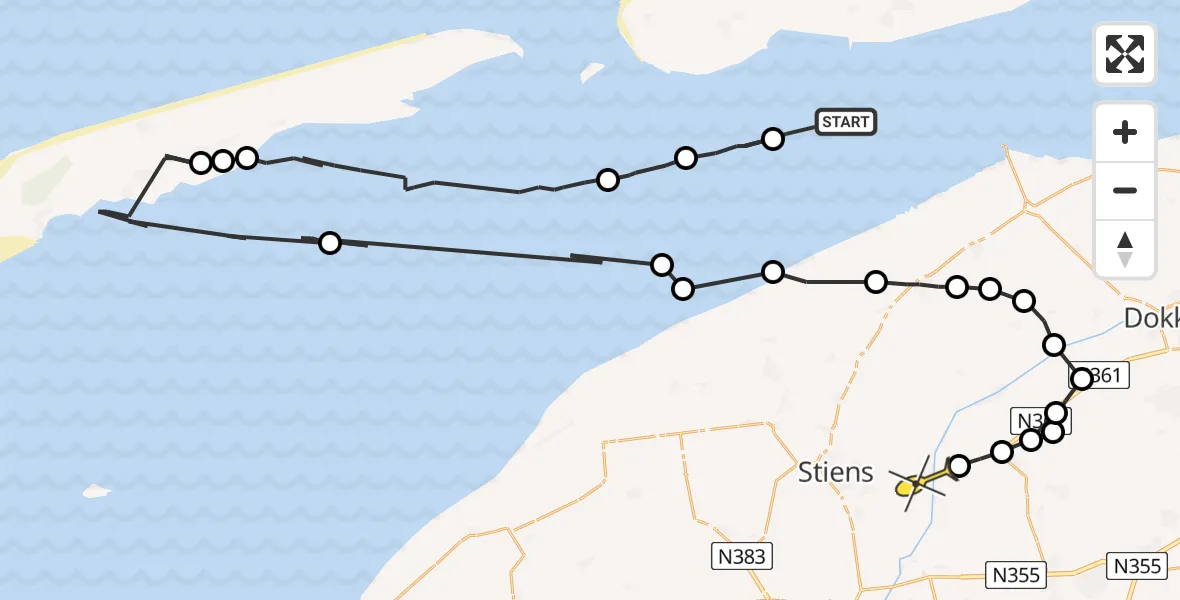 Routekaart van de vlucht: Ambulanceheli naar Stiens