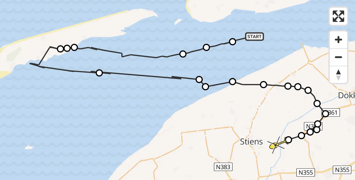 Routekaart van de vlucht: Ambulancehelikopter naar Stiens