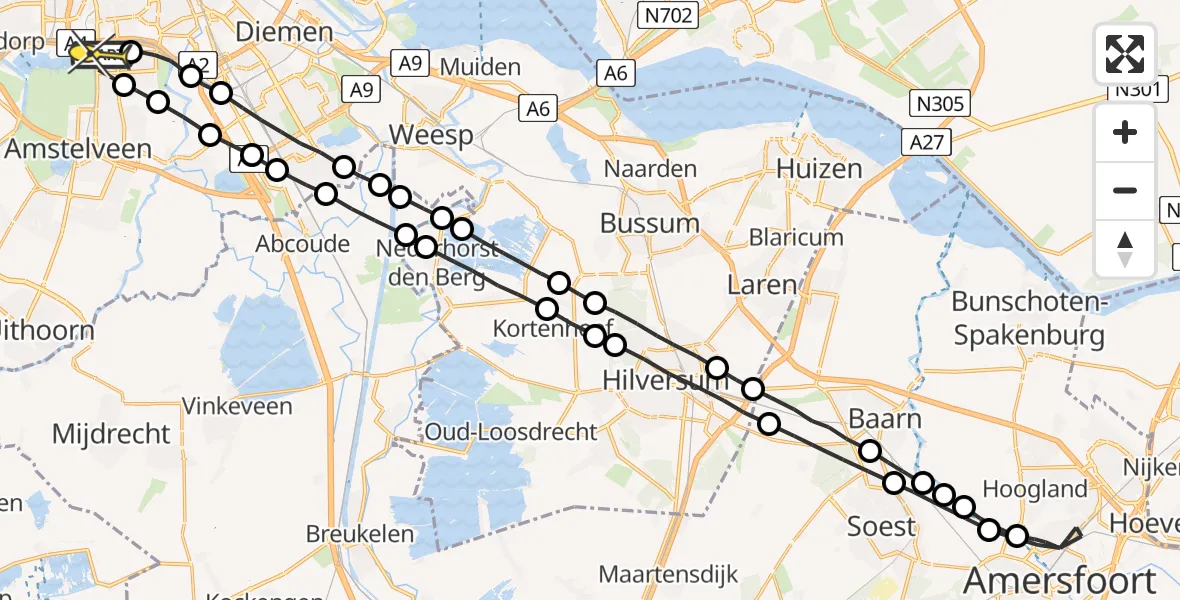 Routekaart van de vlucht: Lifeliner 1 naar VU Medisch Centrum Amsterdam