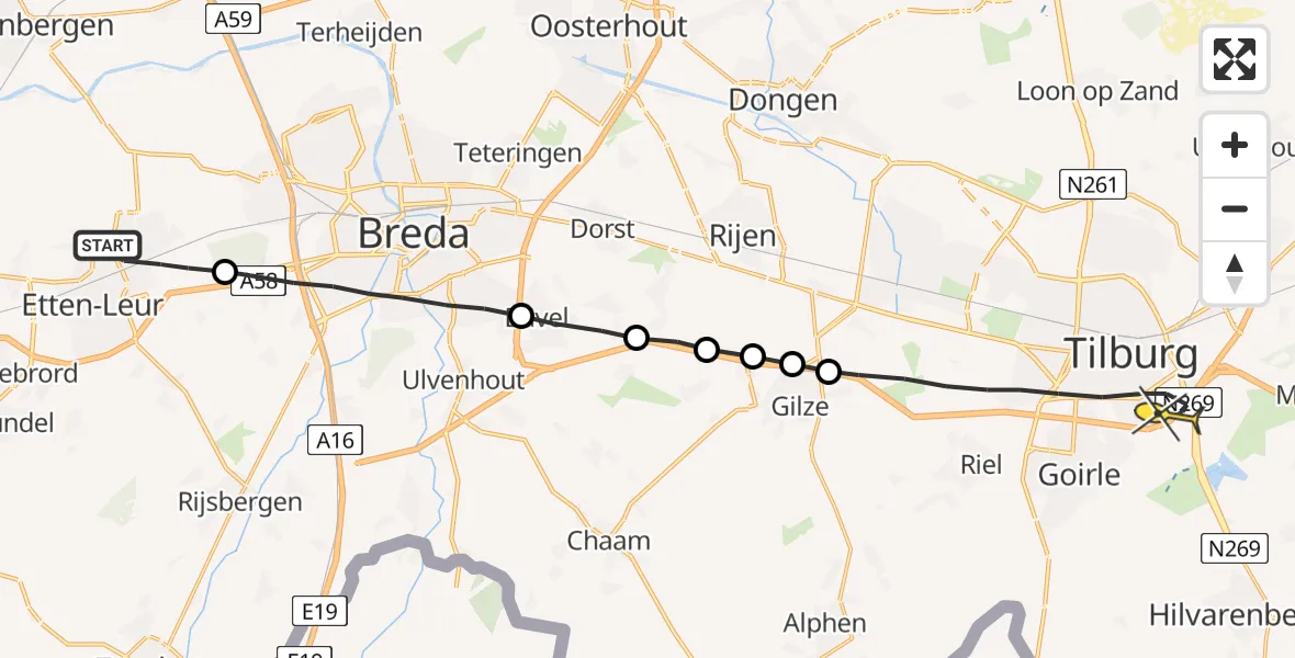 Routekaart van de vlucht: Lifeliner 2 naar Tilburg