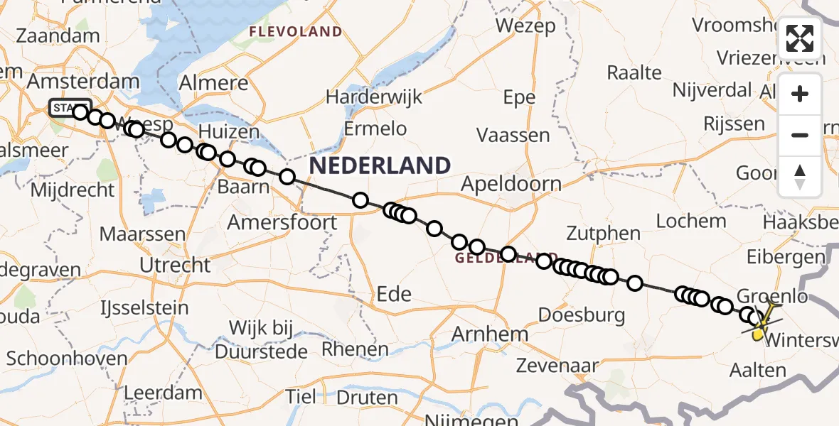 Routekaart van de vlucht: Lifeliner 1 naar Lievelde