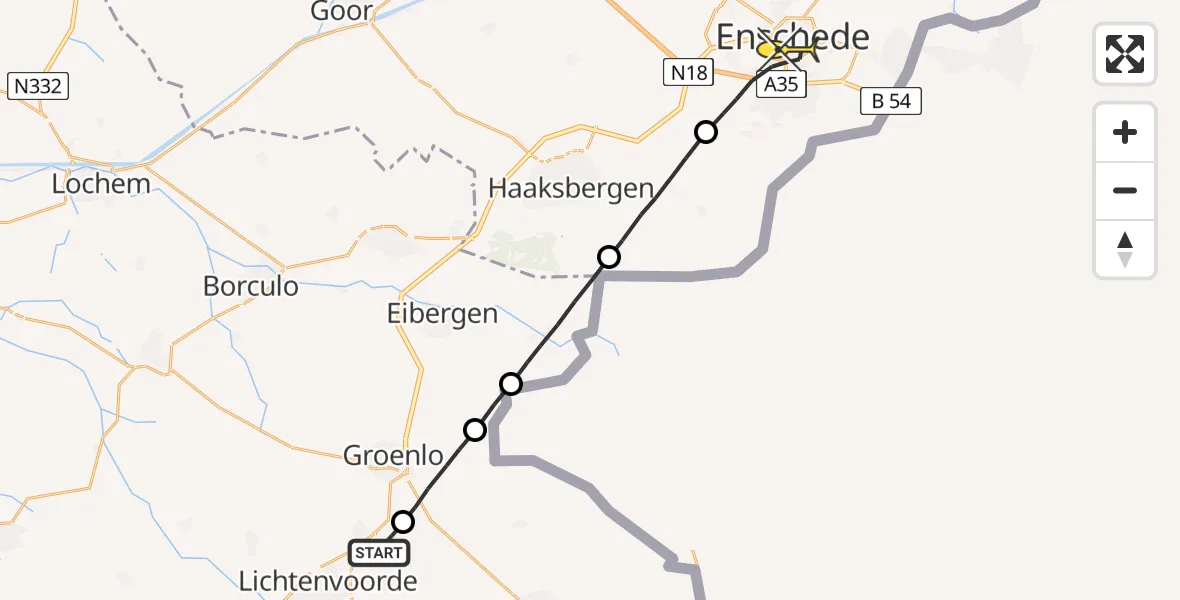 Routekaart van de vlucht: Lifeliner 1 naar Enschede