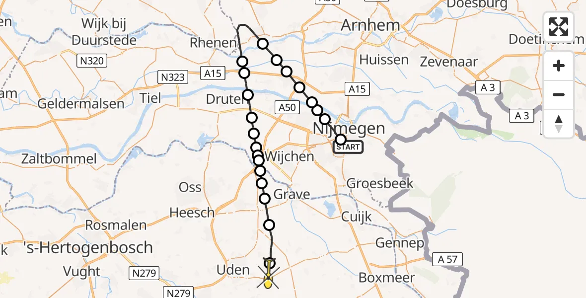 Routekaart van de vlucht: Lifeliner 3 naar Vliegbasis Volkel