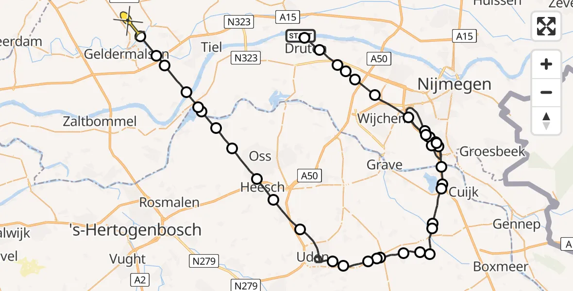 Routekaart van de vlucht: Politieheli naar Buurmalsen