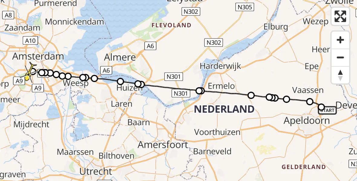 Routekaart van de vlucht: Lifeliner 1 naar VU Medisch Centrum Amsterdam