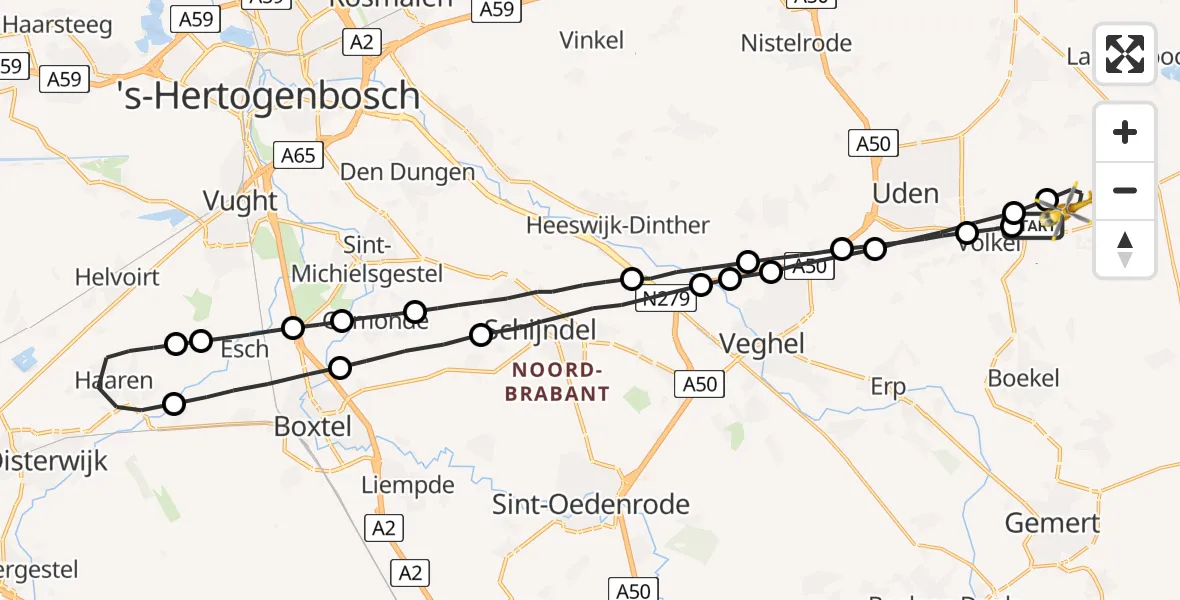 Vluchtroute Traumahelikopter Vliegbasis Volkel - Vliegbasis Volkel, 29 december 2022, 11:47