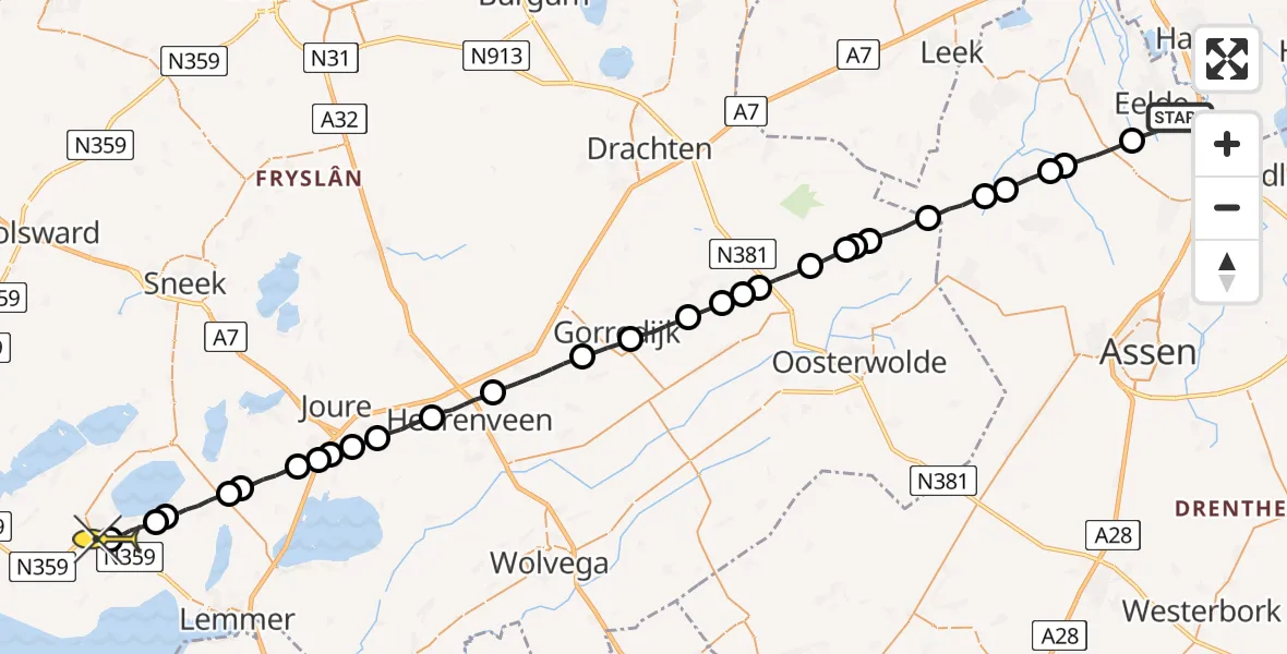 Routekaart van de vlucht: Lifeliner 4 naar Balk