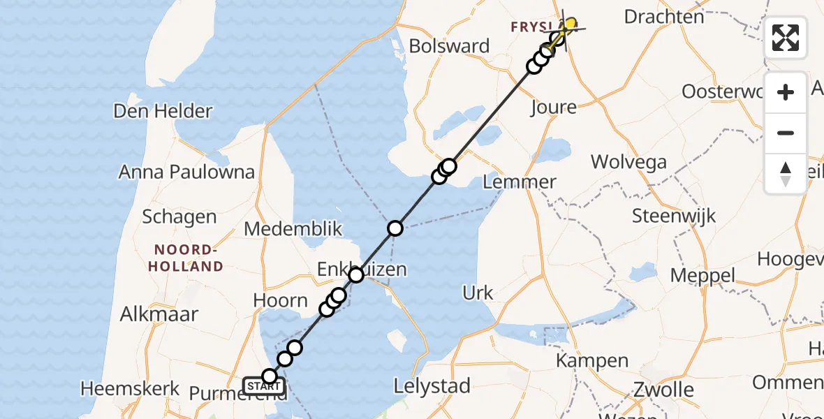 Routekaart van de vlucht: Politiehelikopter naar Grou