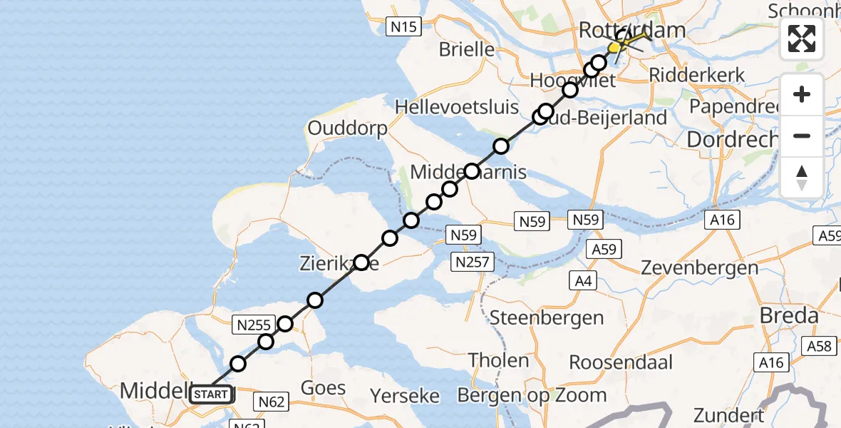 Routekaart van de vlucht: Lifeliner 2 naar Erasmus MC