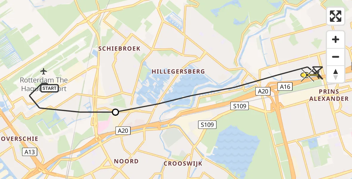 Routekaart van de vlucht: Lifeliner 2 naar Rotterdam