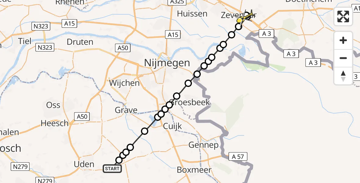 Routekaart van de vlucht: Lifeliner 3 naar Zevenaar