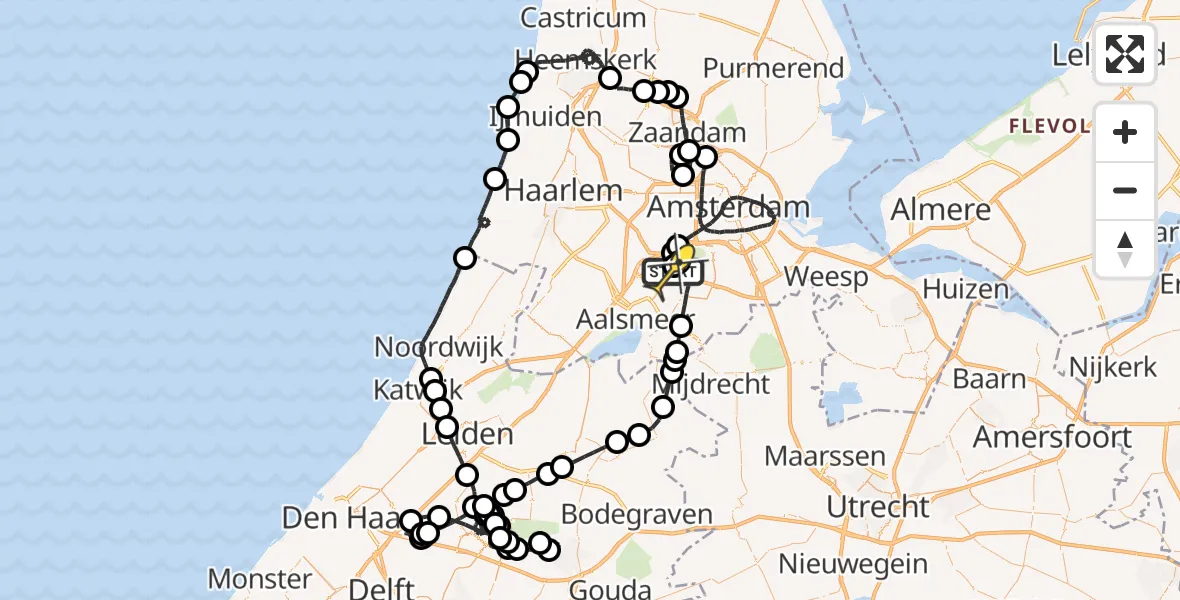 Routekaart van de vlucht: Politieheli naar Schiphol