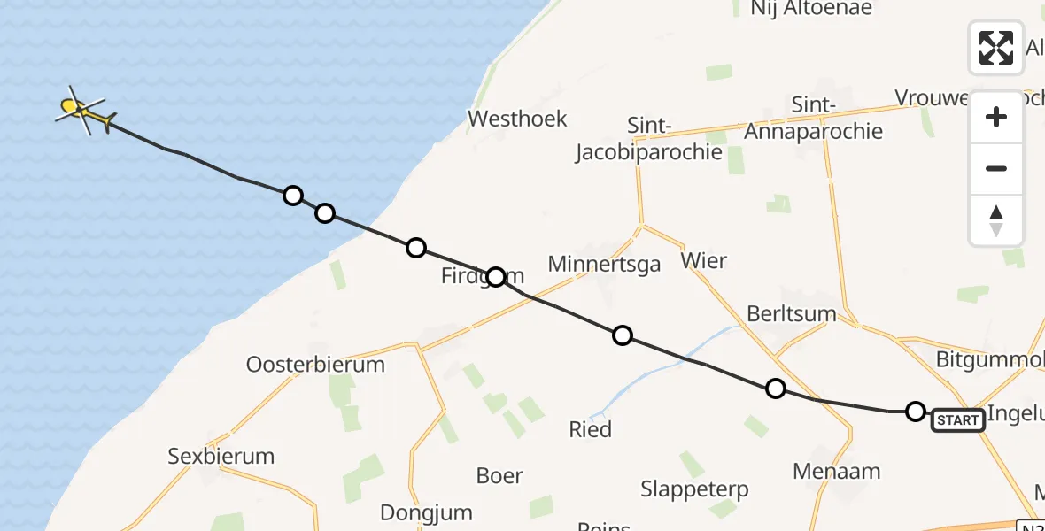 Routekaart van de vlucht: Ambulanceheli naar Formerum