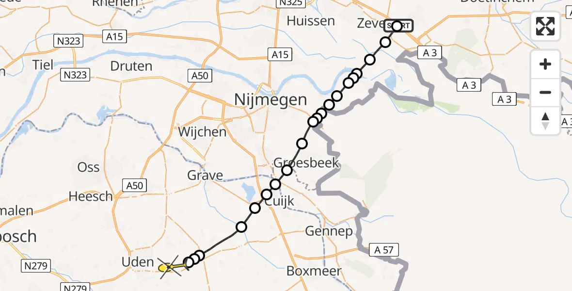 Routekaart van de vlucht: Lifeliner 3 naar Vliegbasis Volkel