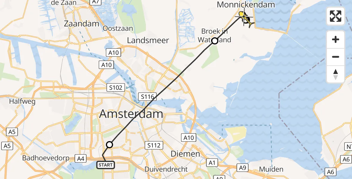 Routekaart van de vlucht: Lifeliner 1 naar Monnickendam