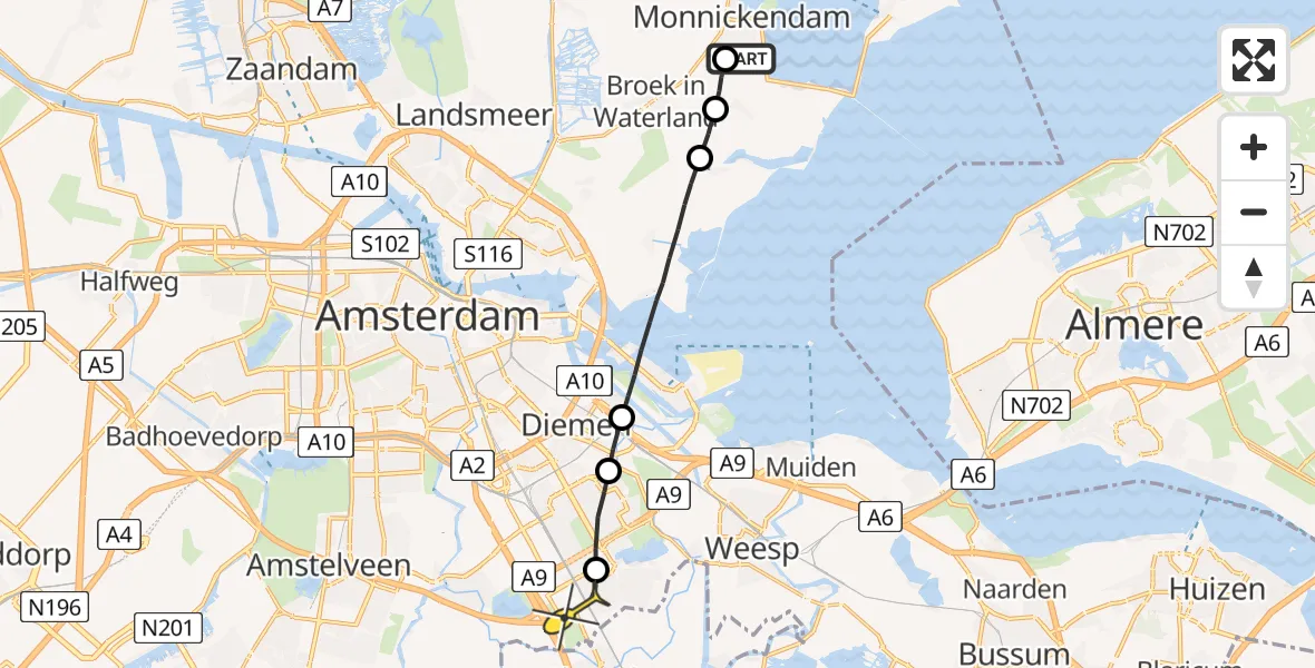 Routekaart van de vlucht: Lifeliner 1 naar Academisch Medisch Centrum (AMC)