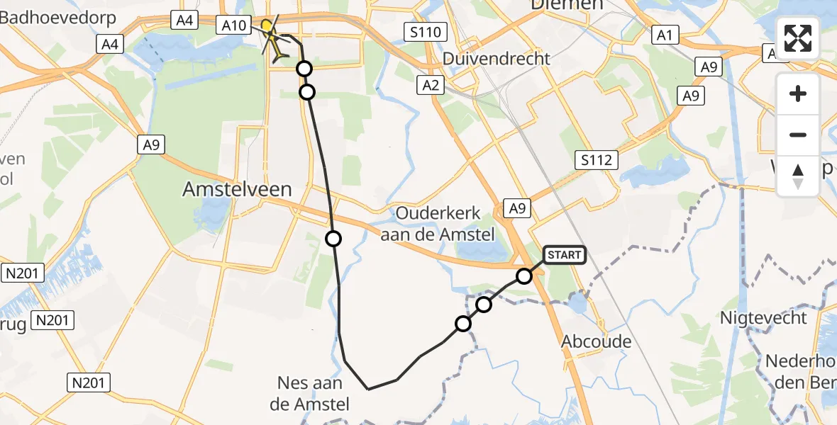 Routekaart van de vlucht: Lifeliner 1 naar VU Medisch Centrum Amsterdam