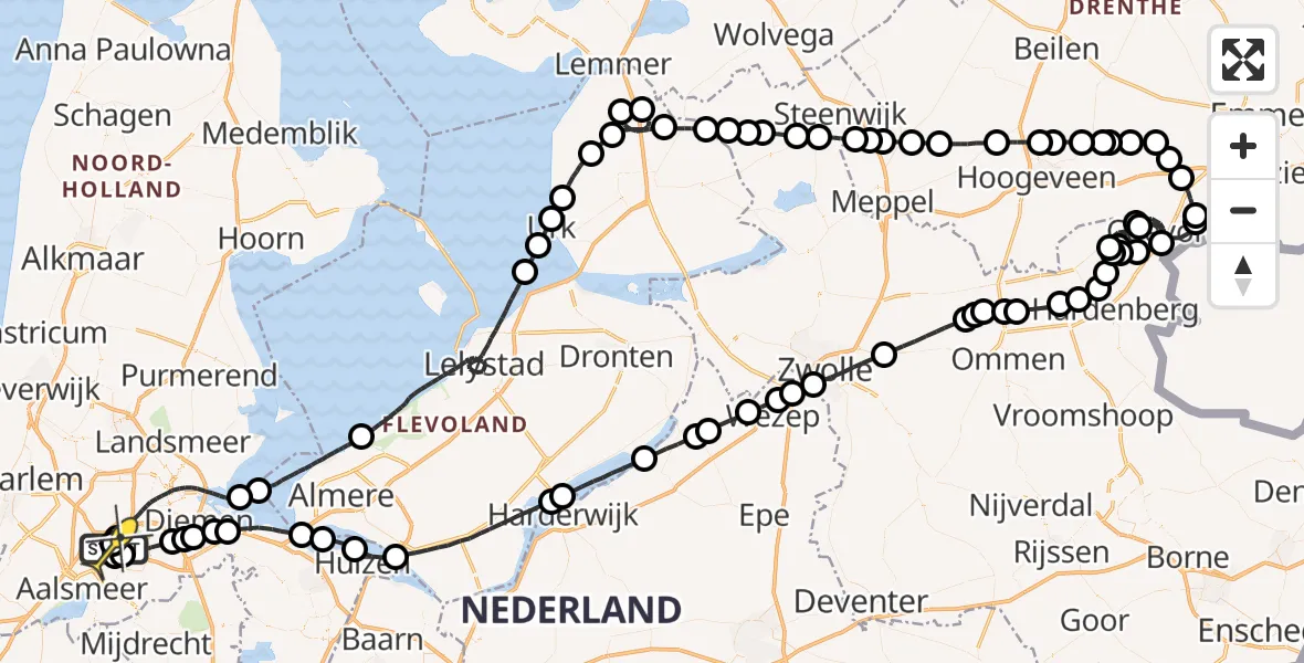 Routekaart van de vlucht: Politieheli naar Schiphol