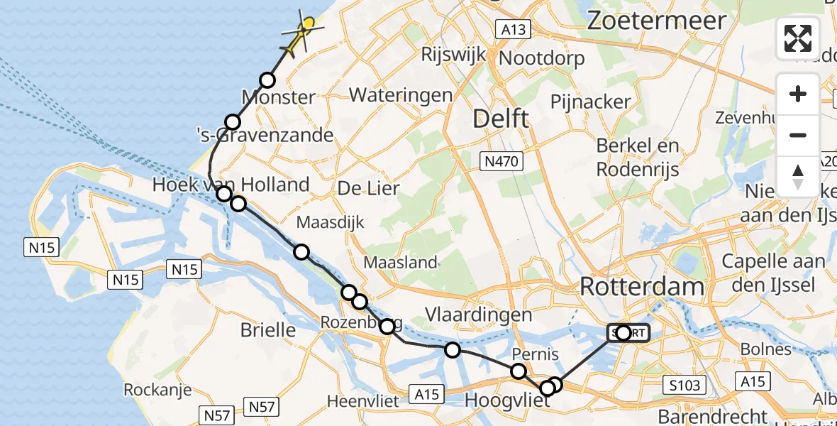 Routekaart van de vlucht: Politiehelikopter naar Monster