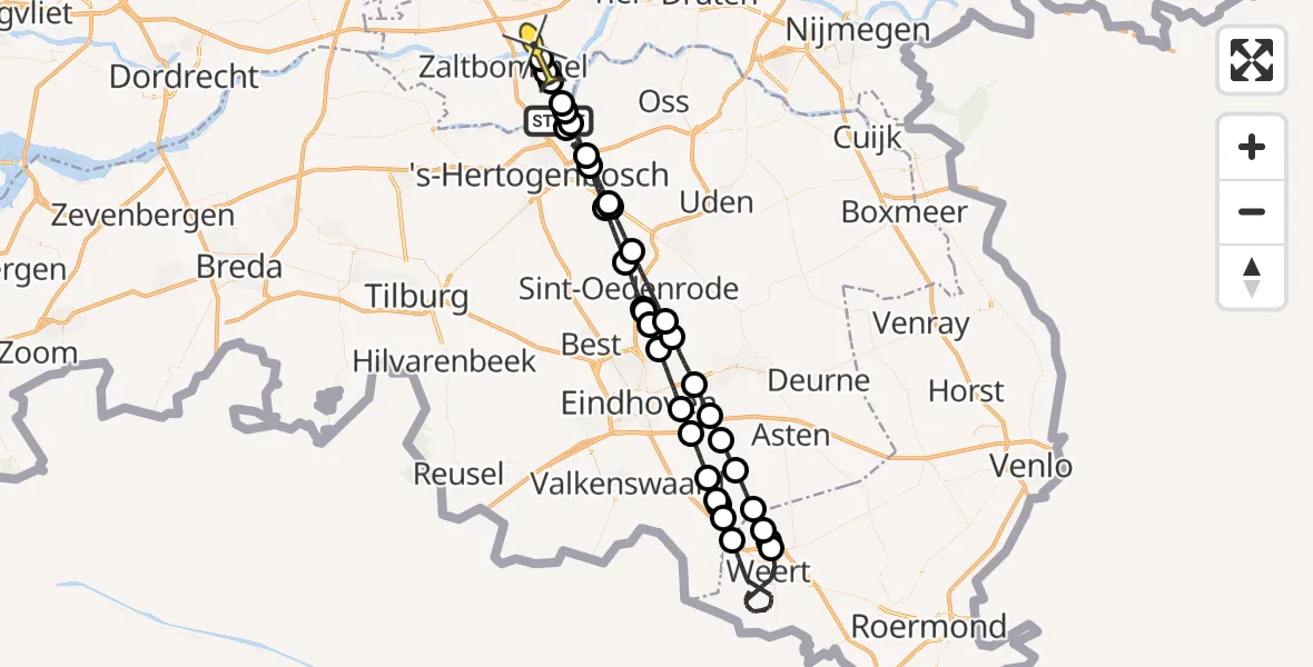 Routekaart van de vlucht: Politieheli naar Hurwenen
