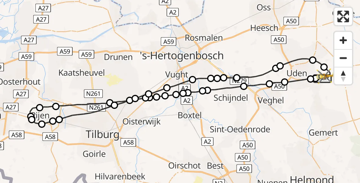 Vluchtroute Traumahelikopter Vliegbasis Volkel - Vliegbasis Volkel, 29 december 2022, 19:47