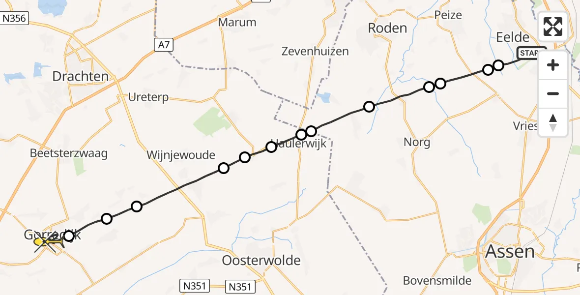 Routekaart van de vlucht: Lifeliner 4 naar Gorredijk