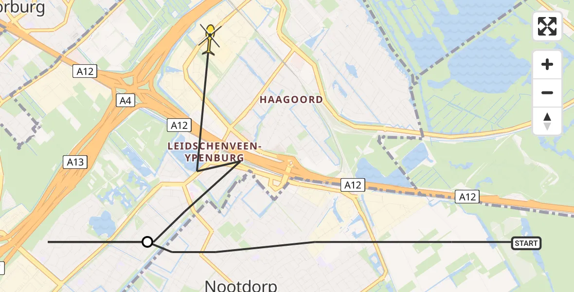 Routekaart van de vlucht: Politiehelikopter naar Den Haag