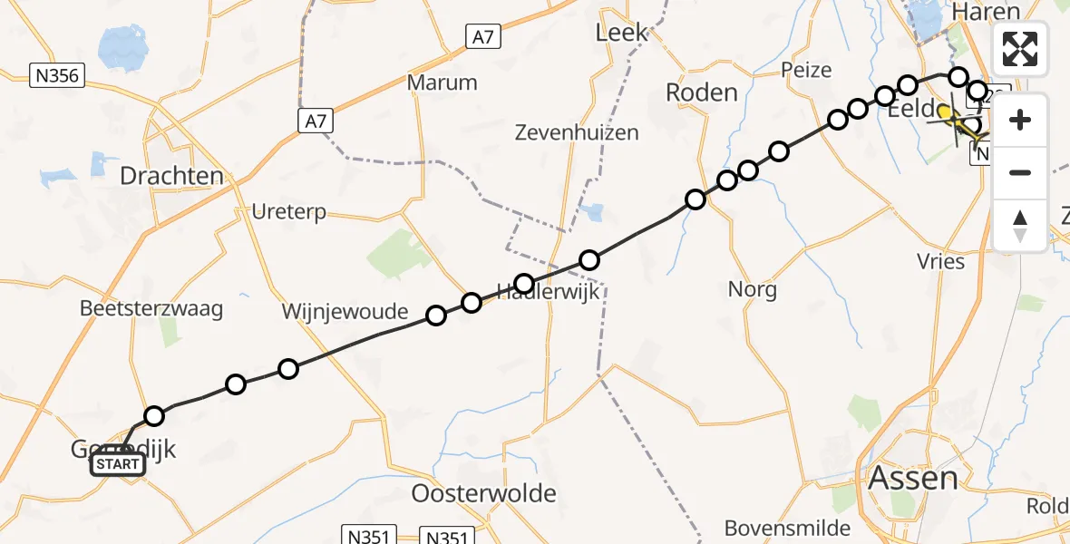 Routekaart van de vlucht: Lifeliner 4 naar Groningen Airport Eelde