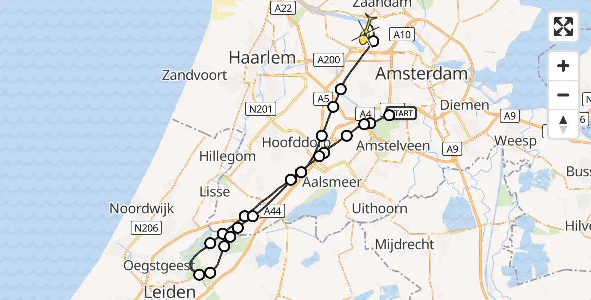 Routekaart van de vlucht: Lifeliner 1 naar Amsterdam Heliport