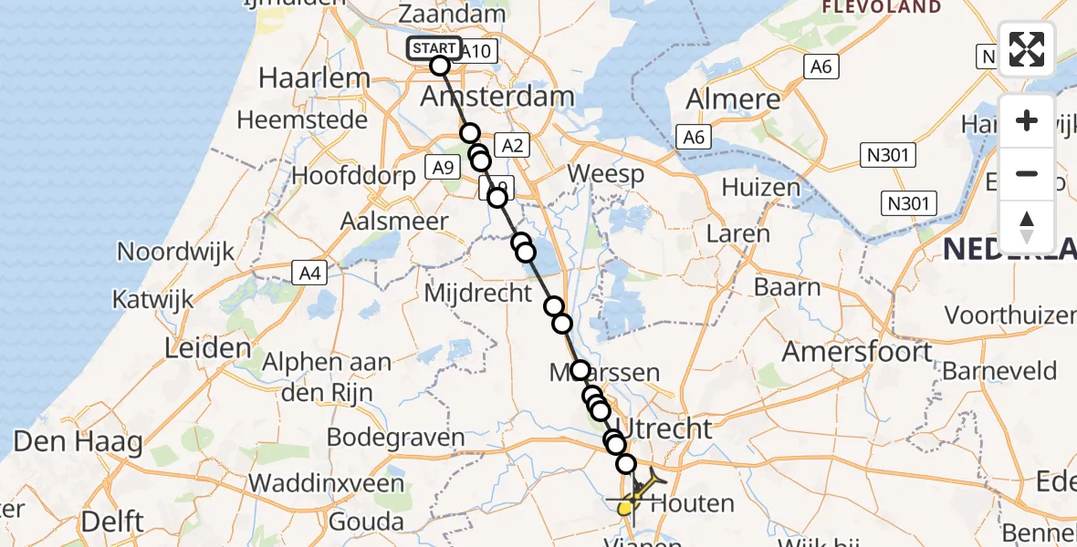 Routekaart van de vlucht: Lifeliner 1 naar Nieuwegein