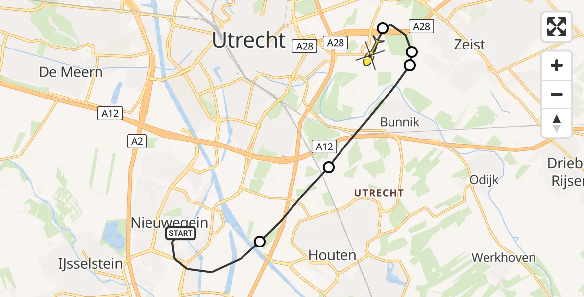 Routekaart van de vlucht: Lifeliner 1 naar Universitair Medisch Centrum Utrecht