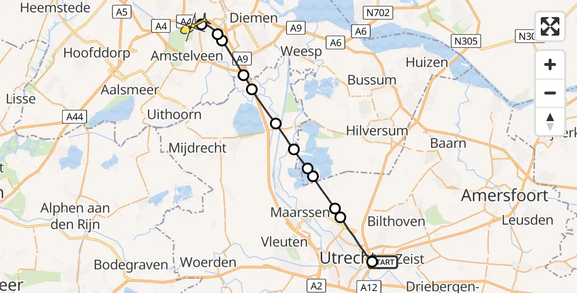 Routekaart van de vlucht: Lifeliner 1 naar VU Medisch Centrum Amsterdam