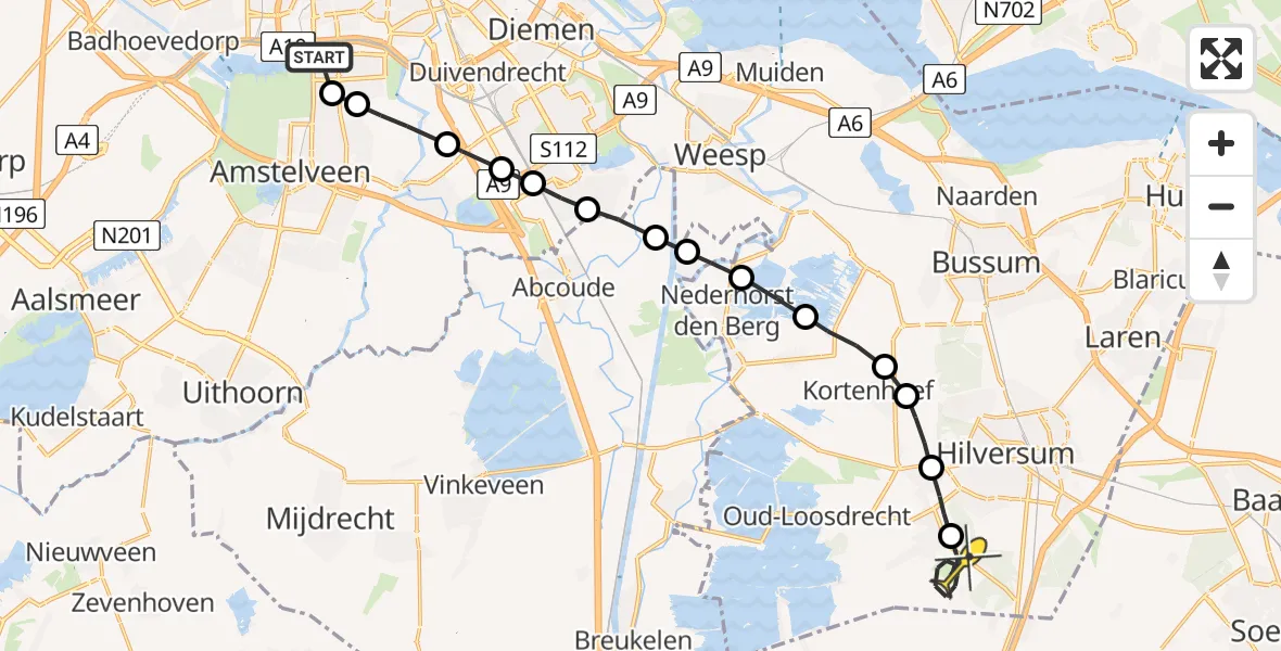 Routekaart van de vlucht: Lifeliner 1 naar Vliegveld Hilversum