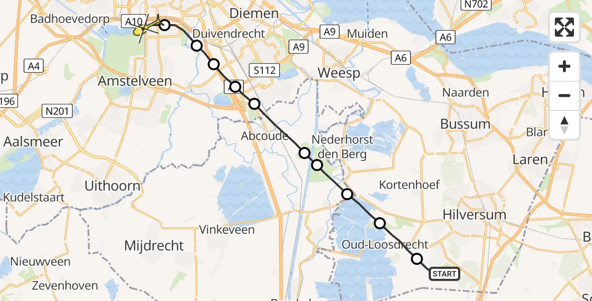 Routekaart van de vlucht: Lifeliner 1 naar VU Medisch Centrum Amsterdam