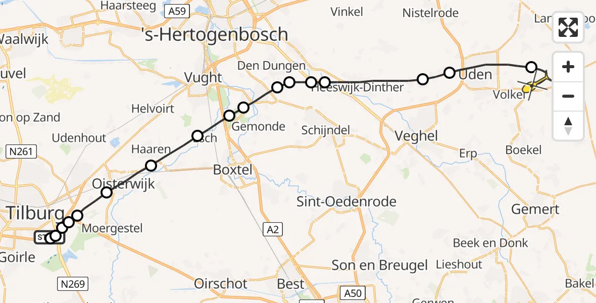 Routekaart van de vlucht: Lifeliner 3 naar Vliegbasis Volkel