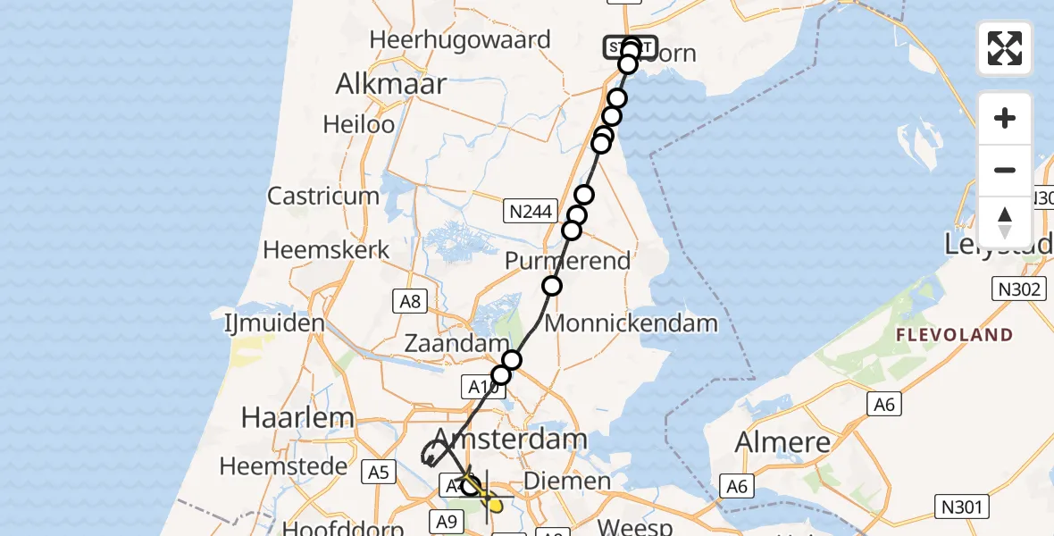 Routekaart van de vlucht: Lifeliner 1 naar VU Medisch Centrum Amsterdam