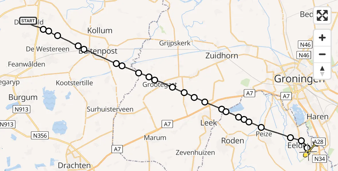 Routekaart van de vlucht: Lifeliner 4 naar Groningen Airport Eelde