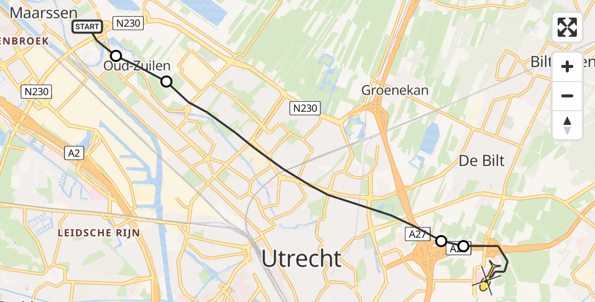 Routekaart van de vlucht: Lifeliner 1 naar Universitair Medisch Centrum Utrecht