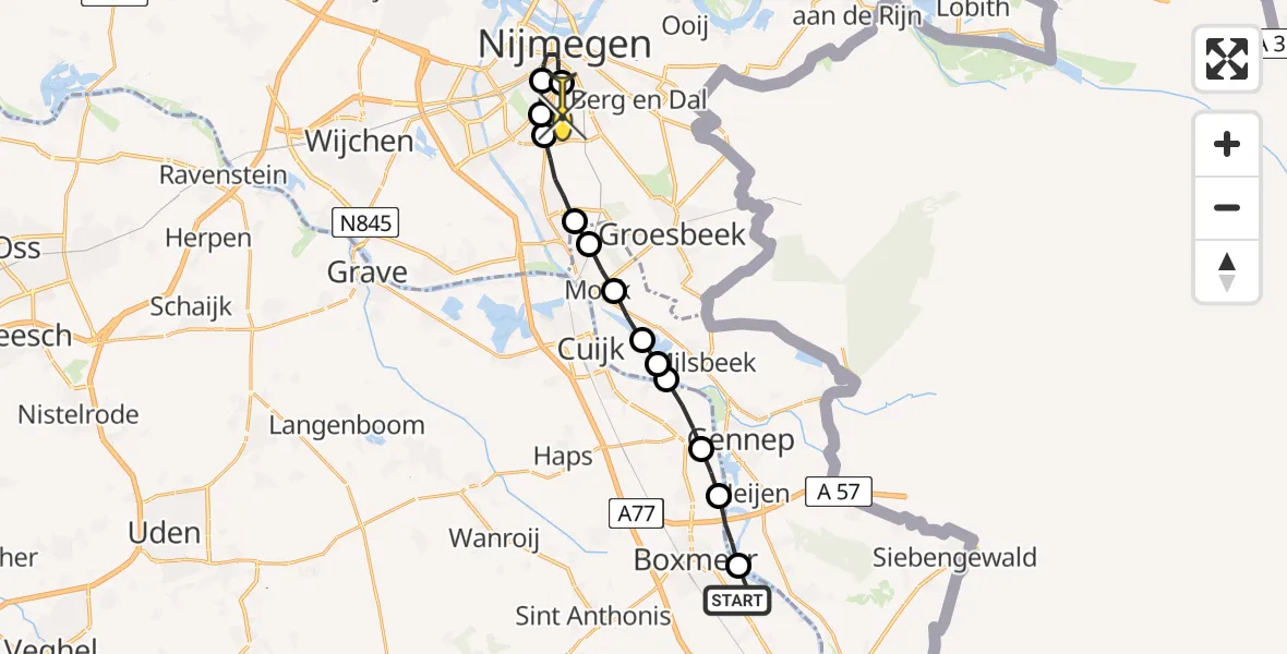 Routekaart van de vlucht: Lifeliner 3 naar Radboud Universitair Medisch Centrum