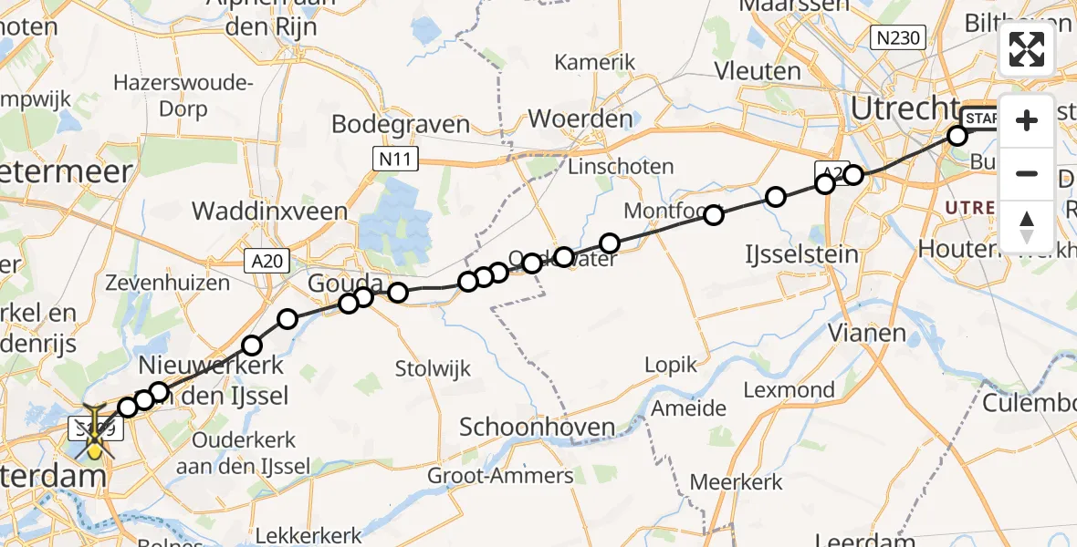 Routekaart van de vlucht: Lifeliner 2 naar Rotterdam